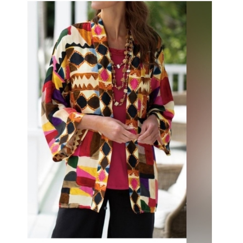 SOFT‎ SURROUNDINGS MARGOT KIMONO DUSTER IN GEOMETRIC PRINT